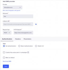 Click Save button to add MessageWhiz provider